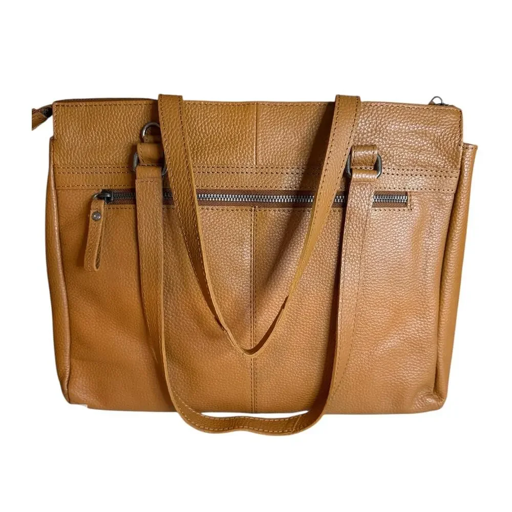 Spikes & Sparrow Pebbled Leather Laptop Tote Bag Tan